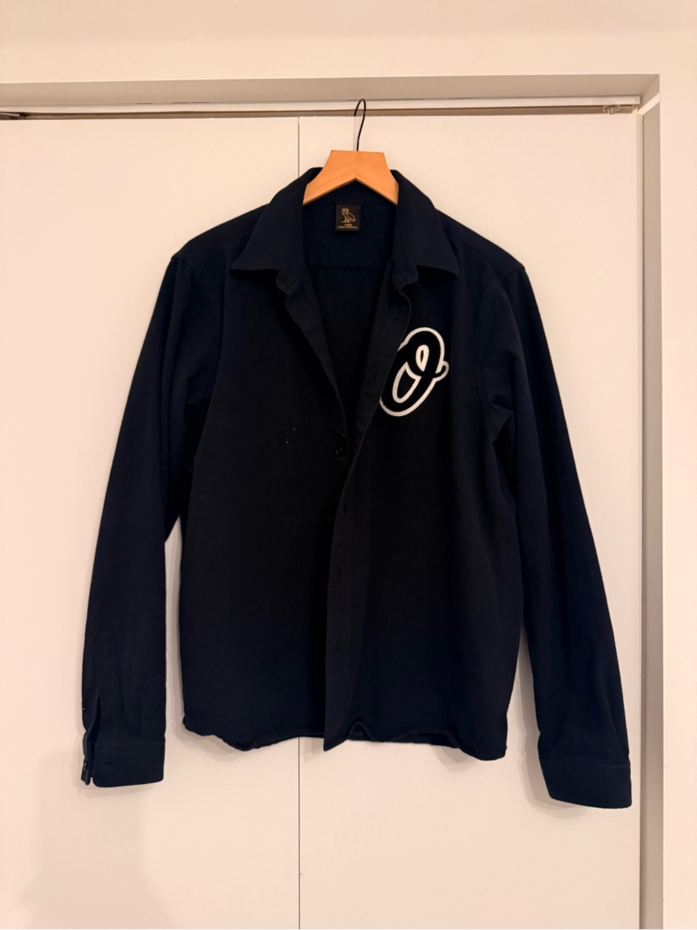 OVO Black Lightweight Button-Up Jacket with Script 'O' Patch